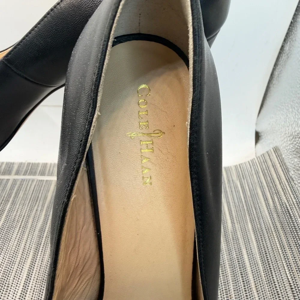 Cole Haan Chelsea Peep Toe Pumps Size 10B Black‎ Leather Platform Stiletto Heels